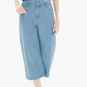 NWT Chico’s Platinum Chambray Light Blue Wide-Leg Denim Crop Pants Sz 2.5 or 14